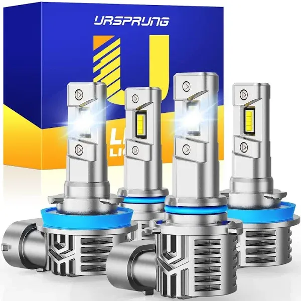 Ursprung H11/H9/H8 9005/HB3 fog Bulbs Combo, Upgraded 700% Brighter 6500K Cool White, 9005 H11 1:1 Mini Size Hi/Lo Beam Bulbs, Plug and Play