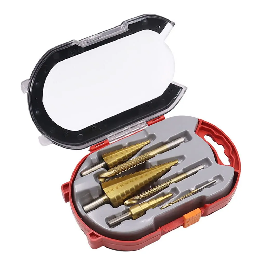 6Pcs Titanium Coated Drill Bit Set, Including 3 Sizes Of Step Drill Bit And 3 Sizes Of Serrated Twist Drill Bit For Metal Wood Hole Drilling