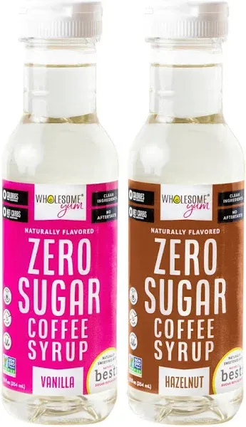 Wholesome Yum Zero Sugar Coffee Syrup (Keto Coffee Syrup) - Sugar Free Vanilla & Hazelnut With Monk Fruit & Allulose - For Hot & Cold Drinks - Natural Sweetener & Flavor, Non GMO, Low Carb (12 fl oz, 2 Pack)