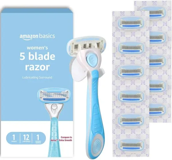 Amazon Basics Women's Razor Handle, 12 Cartridges, and Shower Hanger