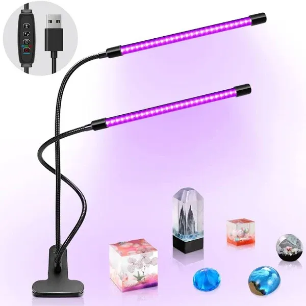 LED UV Light Dual Head with USB, 395nm-405nm Dimmable UV Light with Clip, Glo...