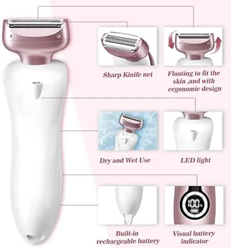 Akunbem Electric Shaver for Women Best Electric Razor for Womens Bikini Legs Underarm Public Hairs Rechargeable Trimmer with Detachable Head Cordless