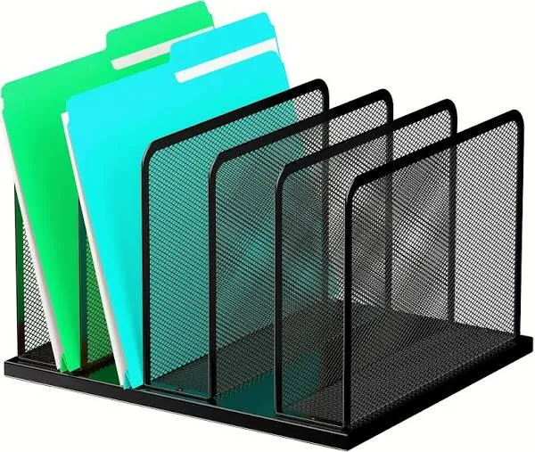 Kuntine.B Desk File Organizer Upright Mesh Desktop Organizer File Sorter Office Organization File Holder for Home, Office & Classroom (White, 1 Pack 5-Section)