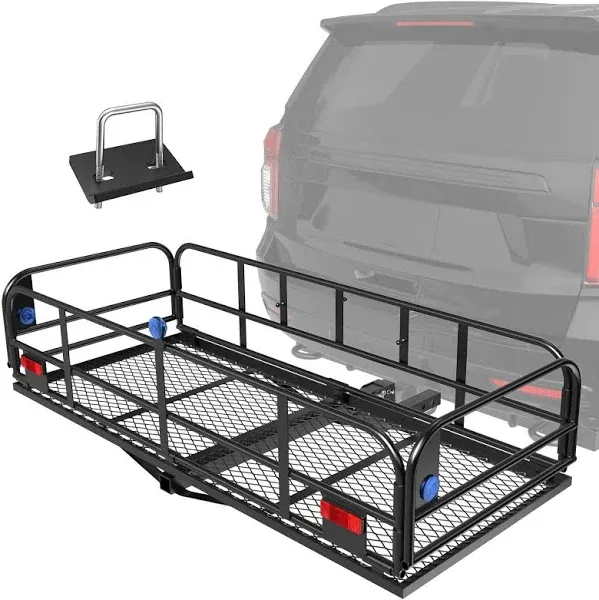 500 Lbs Folding Rack Hitch Mount Cargo Carrier, 2" Hitch Receiver, 60" x 24" x 14" Size,Bolt Lock Luggage Basket Heavy Duty Hitch Rear Trailer Cargo Rack Compatible for SUV Truck Pickup