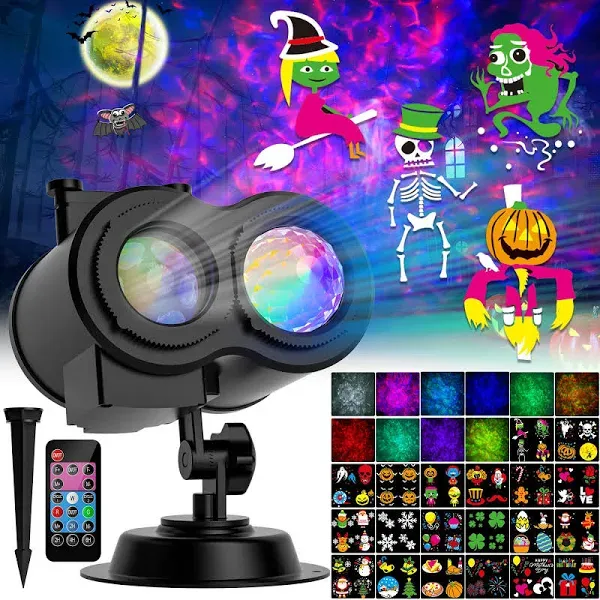 Christmas Halloween Projector Lights Outdoor, COOLWUFAN 2-in-1 Moving Patterns Landscape Lights, 30 HD Effects (3D Ocean Wave & Patterns) Projection L