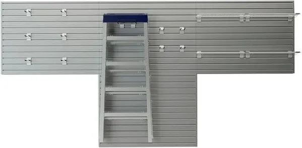 Flow Wall 16 Piece Slatwall Panel, Shelf and Hook Storage Set, For Garage Organization Systems, Silver