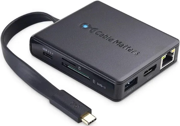 Cable Matters USB C Hub with 4K HDMI, 80W Charging, UHS-II Card Reader, 4X USB, and Gigabit Ethernet