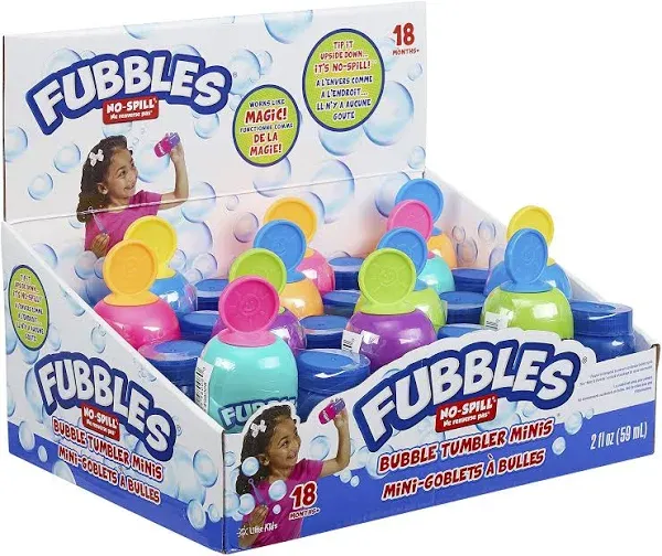 Fubbles No Spill Bubble Tumbler Minis Party Favor 12 pack | Bubble toy for babies toddlers and kids | Includes 2oz bubble solution and a wand per bottle (assorted colors)