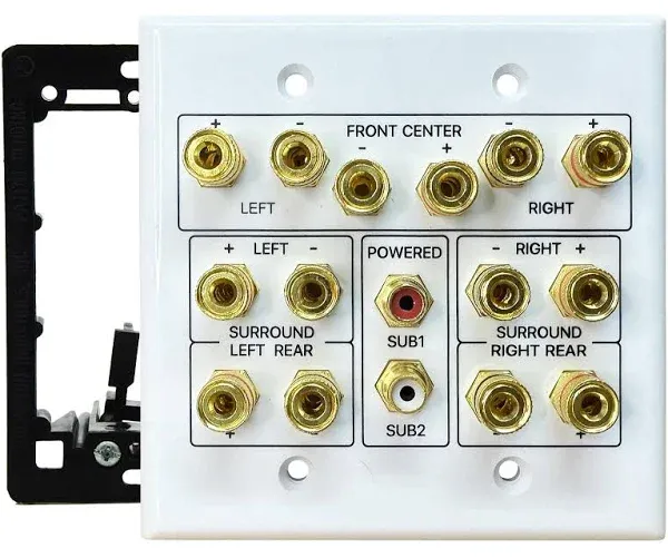 Speaker Wall Plate, 7.2 Home Theater Wall Plate, 2 RCA Wall Plate, Gold Plated Binding Posts, Speaker Wall Plates, for Home Theater Wall Speaker Plate Setup