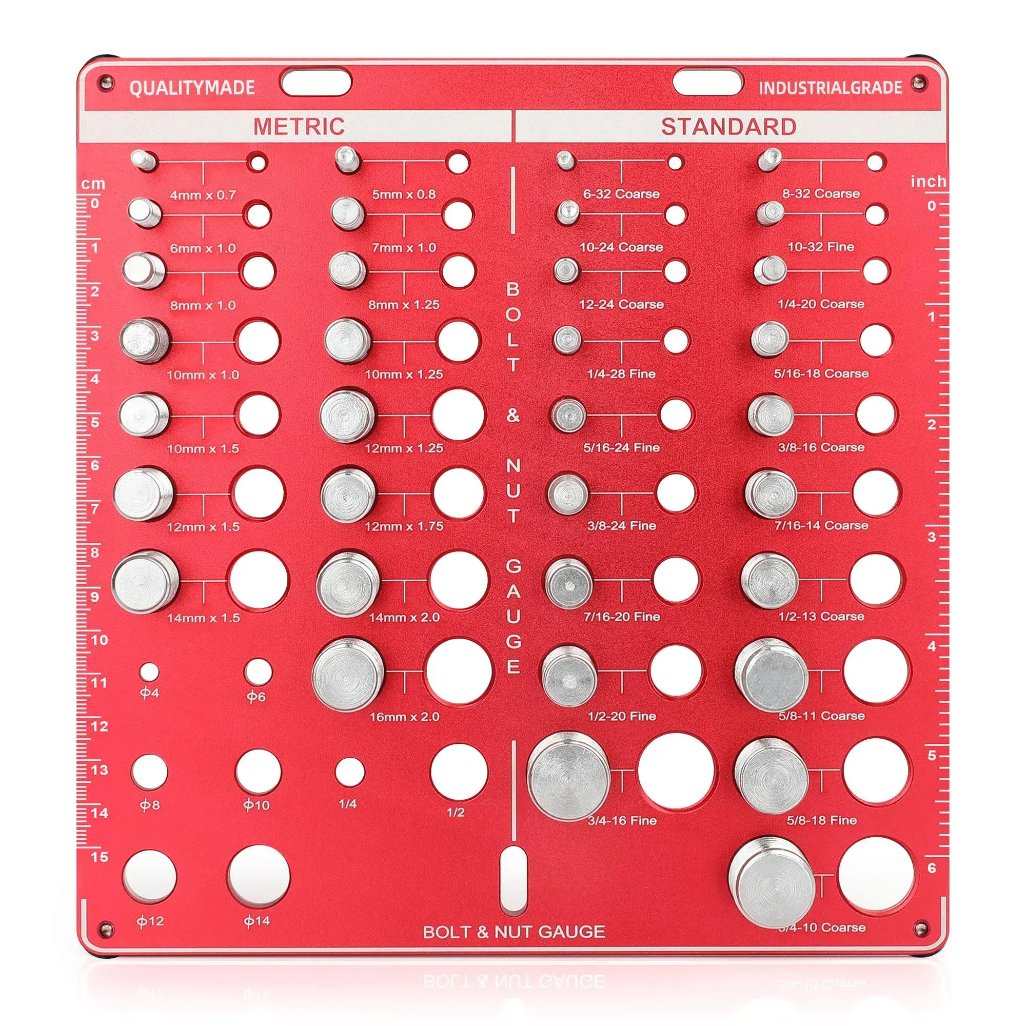 Thread Checker, Nut and Bolt Thread Checker, Bolt Size and Thread Gauge, Bolt and Nut Identifier Gauge with Inch and Centimeter Ruler, Bolt Gauge with 19 Standard & 15 Metric, 8 Drill Bit Gauge