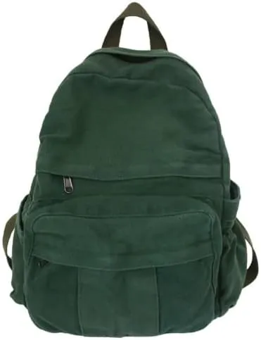 Canvas Backpack for Women Men Mini Aesthetic College Backpack Vintage Laptop Backpack Casual Daypack Small Travel Rucksack (Green,One Size)