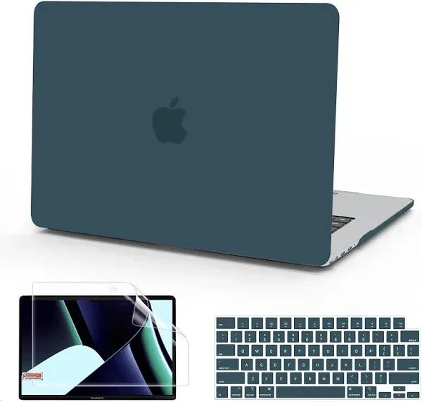 B BELK Compatible with MacBook Pro 14 inch Case 2024 2023 2022 2021 M4 A3112 A3185 A3401 M3 A2918 A2992 M2 A2779 M1 A2442, Plastic Hard Shell Case + Keyboard Cover + Screen Protector, Deep Teal