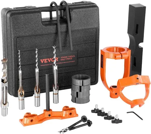 VEVOR Mortising Attachment for Drill Press, 4 Model Drills Square Hole Chisel Set, Bench Drill Locator Set Mortise and Tenon Tools with 5 Bushings, for Woodworking Mortising Tenoning Drilling Machine