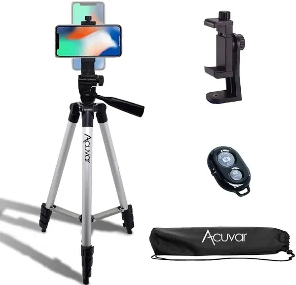 Acuvar 50" Aluminum Camera Tripod with Universal Smartphone Mount