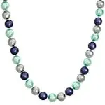 Large Hand Knotted Multi Color Blue Grey Shades Shell Imitation Pearl 14MM Strand Necklace For Women 20In