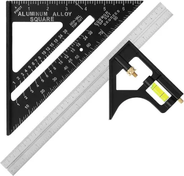 Mr. Pen- Rafter Square and Combination Square Tool Set, Black, 7" Square, 12" Aluminum Carpenter Square, Framing Square, Square Tool, Woodworking Square, Combo Square, 7 Inch