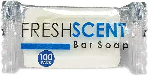 Freshscent 1.0 oz Bar Soap (100 Pack) Hotel Travel Size, Individually Wrapped, Vegetable Based, Bulk Amenities and Toiletries for Hospitality