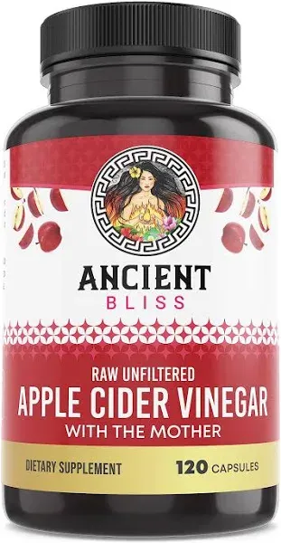 Ancient Bliss Apple Cider Vinegar Organic Capsules with The Mother, Helps Improve Digestion, Unfiltered Vinegar Capsules, 1600MG (120 Capsules)