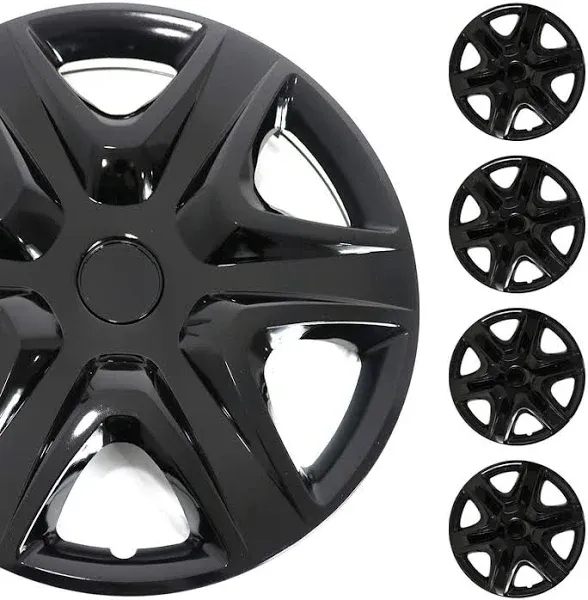 Set of 4 Black 15&#034; Wheel Covers Snap On Full Hub Caps fit R15 Tire &amp; Steel Rim