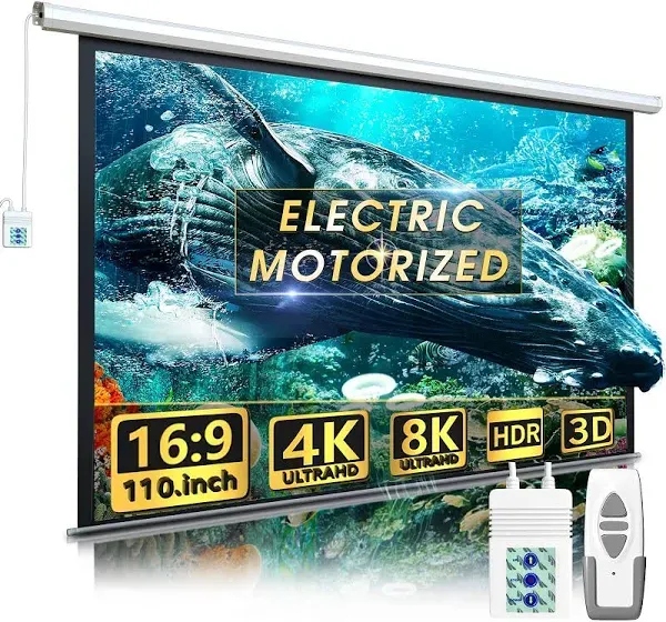 Aoxun 110" Motorized Projector Screen - Indoor and Outdoor Movies Scre