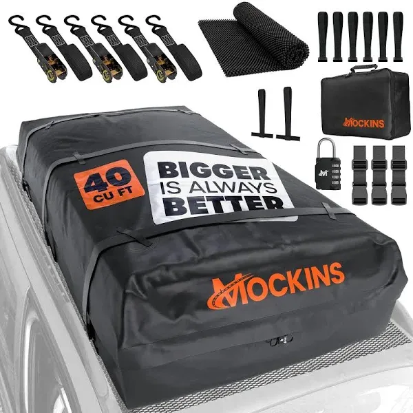 Mockins 72"x48"x20" All-Weather Car Rooftop Cargo Carrier Bag | XXL 40 CuFt Waterproof Luggage Roof Bag Cargo Carrier for Top of Vehicle | Thick