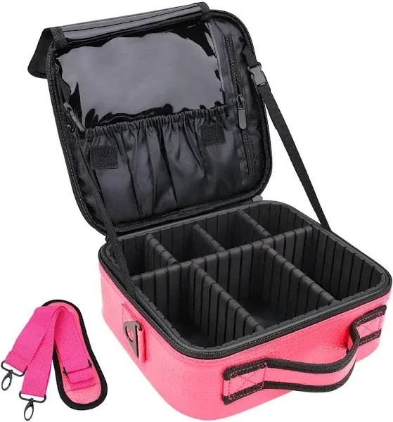 Oewoer Travel Makeup Bag 10.2" Makeup Train Case Portable Artist Make Up Organizer Case with Adjustable Dividers Oxford Cloth Storage Case for