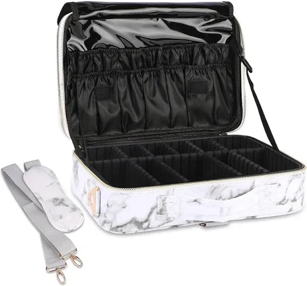 Oewoer Travel Makeup Bag 10.2" Makeup Train Case Portable Artist Make Up Organizer Case with Adjustable Dividers Oxford Cloth Storage Case for