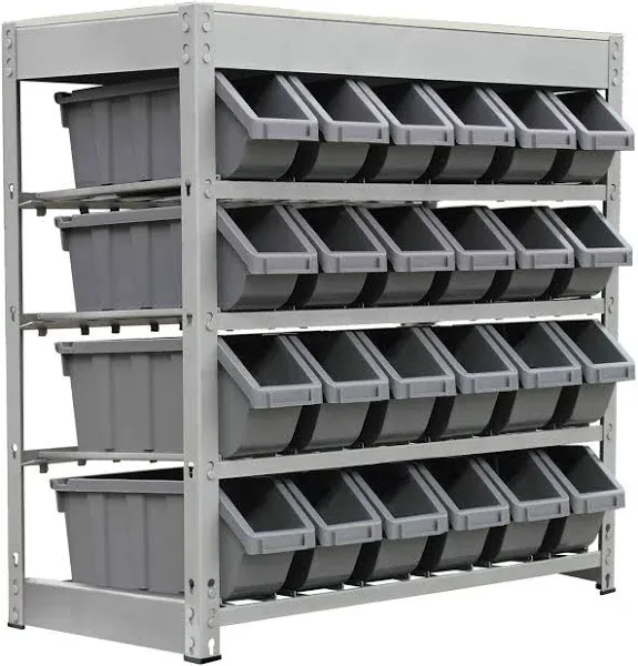 King&#039;s Rack Bin Rack Boltless Steel Storage System Organizer w/ 24 Plastic Bins 