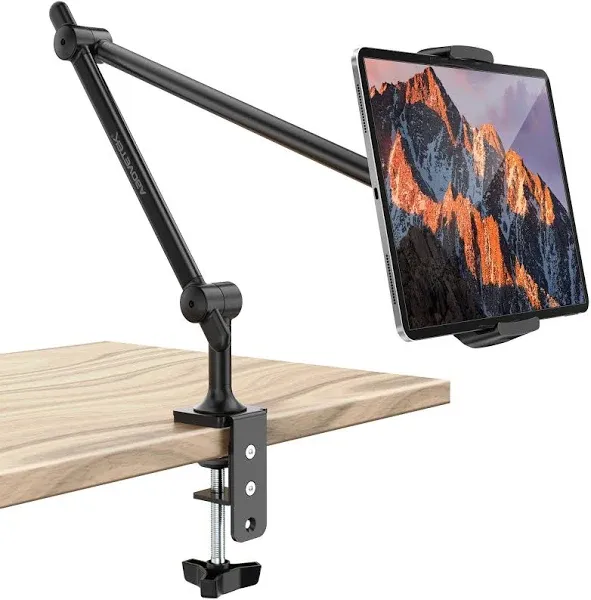 AboveTEK Premium Tablet Stand Holder, Aluminum Adjustable iPad Arm Clamp Mount for Desk & Bed with 360° Rotation, Overhead Compatible with 4.5"-13.5" iPad Pro/Air/Mini, iPhone, Galaxy Tab-White