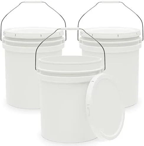 5-Gallon White Bucket Pail Container with Lid | Food Grade | Heavy-Duty 90MIL Extra Durable | Metal Handles with Plastic Grip for Easy Carrying | Multi-Use | Easy Stack and Store | BPA Free - 1 Pack