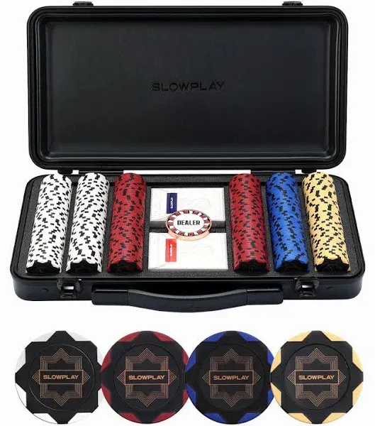 SLOWPLAY Nash Ceramic Poker Chips Set for Texas Hold'em, 300 PCS [Blank Chips], 39mm & 10g Each | Features a High-end Chip case with Extra Durable German Polycarbonate Shell