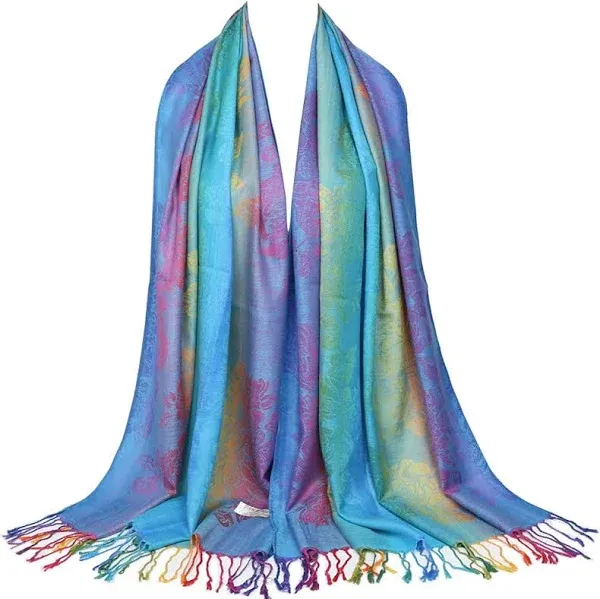 Colorful flowers Jacquard cotton pashmina Women Wrap Shawl tassels Scarves