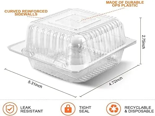 Axe Sickle 150 Pcs 5 X 5 Inch Clear Thick Plastic Hinged Take Out Containers Cla