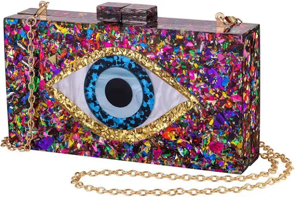 LETODE Clutch Purses for Women-Evil Eye Acrylic Clutch Glitter Purse Evening Bag Chain Shoulder Crossbody Handbags