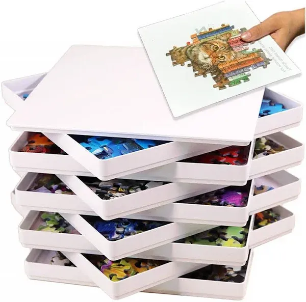 8 Puzzle Sorting Trays with Lid 8&#034; x 8&#034; with Mover Card Hold Up to 1000 Piece...