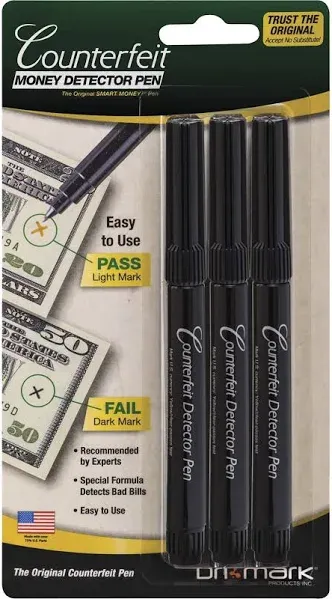 Dri-Mark 3513B-1 Smart Money Counterfeit Bill Detector Pen for Use w/U.S. Currency, 3/Pack