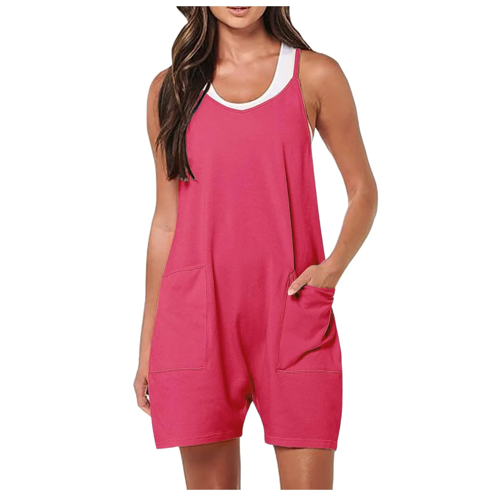 Women's Overall Shorts Rompers Sleeveless Spaghetti Strap Baggy Overalls Jumpers High Elasticity and Loose Fitting