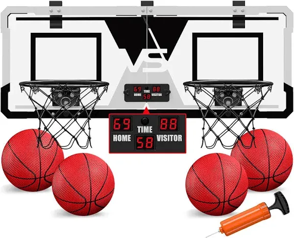 2 Player Basketball Game, Dual Shot Over The Door Mini Basketball Hoop Indoor with Scoreboard, Basketball Toy Gifts for Kids Boys Girls Adults, Suit for Bedroom/Office/Outdoor/Pool, Black