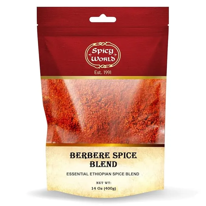 Spicy World Berbere Spice Blend | Authentic Ethiopian Seasoning Hand-Blended | Rich 14-Spice Mix for Flavorful Dishes (14 oz)