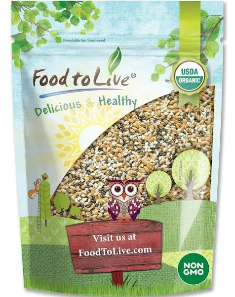 Food to Live Organic Omega-3 Seeds Mix with Flax, Chia and Sesame, 12 Ounces Non-GMO Whole Seeds, Raw, Kosher, Vegan. Rich in Omega 3 Fatty Acids and Dietary Fiber. Great for Salads and Oatmeal