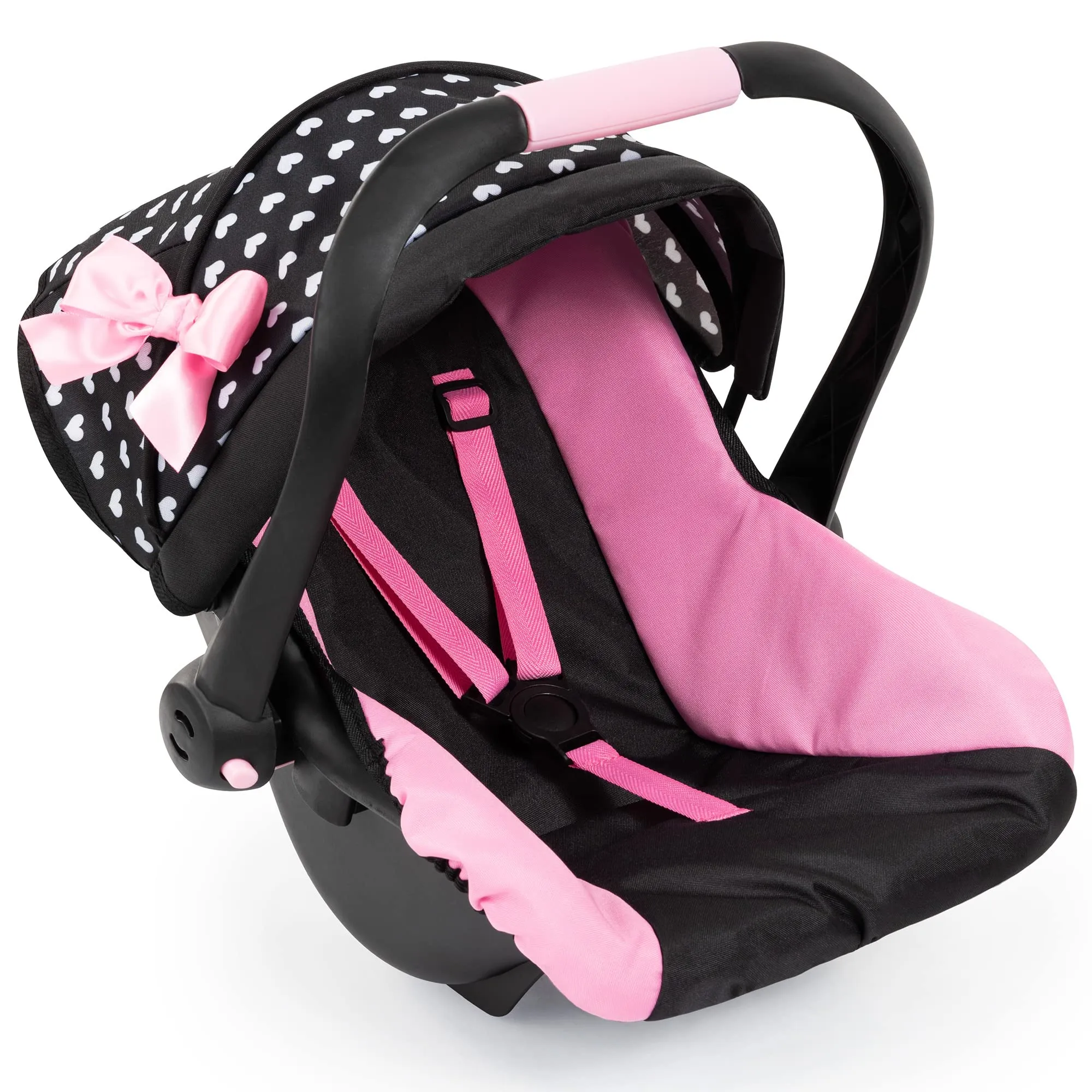 Bayer Design Dolls: Deluxe Car Seat: Hearts Black &amp; Pink -Pretend Play Accessory