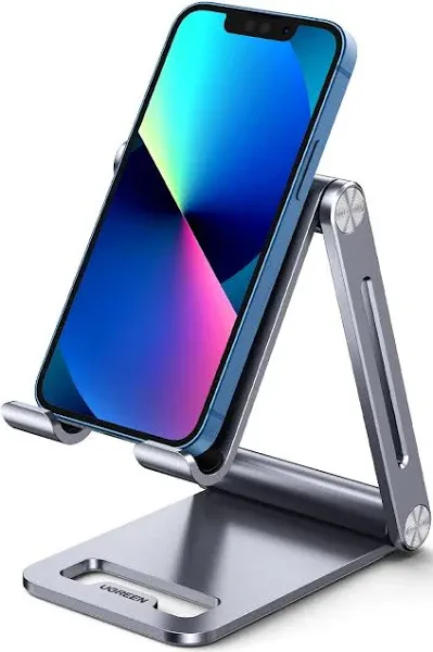 UGREEN Soporte Celular para Escritorio, Altura Ángulo Ajustable, Porta Base Stand Celular Plegable Aluminio, Compatible con iPhone 16 15 14 Pro MAX 13 12 11 XS, Galaxy S24 S23 Ultra, Xiaomi Redmi