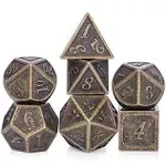 DnDnD Ancient Design Dice, 7PCS Brass DND Metal Dice with Metal Box for Table Ga