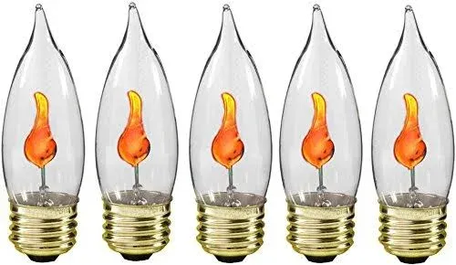 Creative Hobbies 10J Flicker Flame Light Bulb -Flame Shaped, E26 Standard Base, Flickering Orange Glow - Box of 5 Bulbs