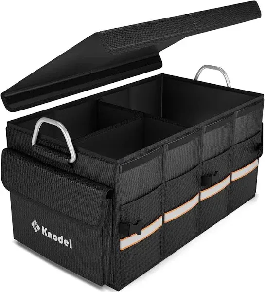 Medium Black Car Trunk Organizer with Lid - Heavy Duty Collapsible SUV Truck Car