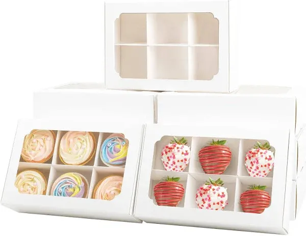 Zealax 9 Inch Bakery Boxes with Window and Dividers Cookie Packaging Treat Boxes for Mini Cupcakes, Chocolate Covered Strawberries, Brownies, and Small Treats for Gift Giving∣Pack of 12, 9x9x2.75 inch