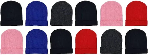 Kids Winter Beanies, 12 Pack Warm Cold Weather Hats Boys Girls Children Toboggan