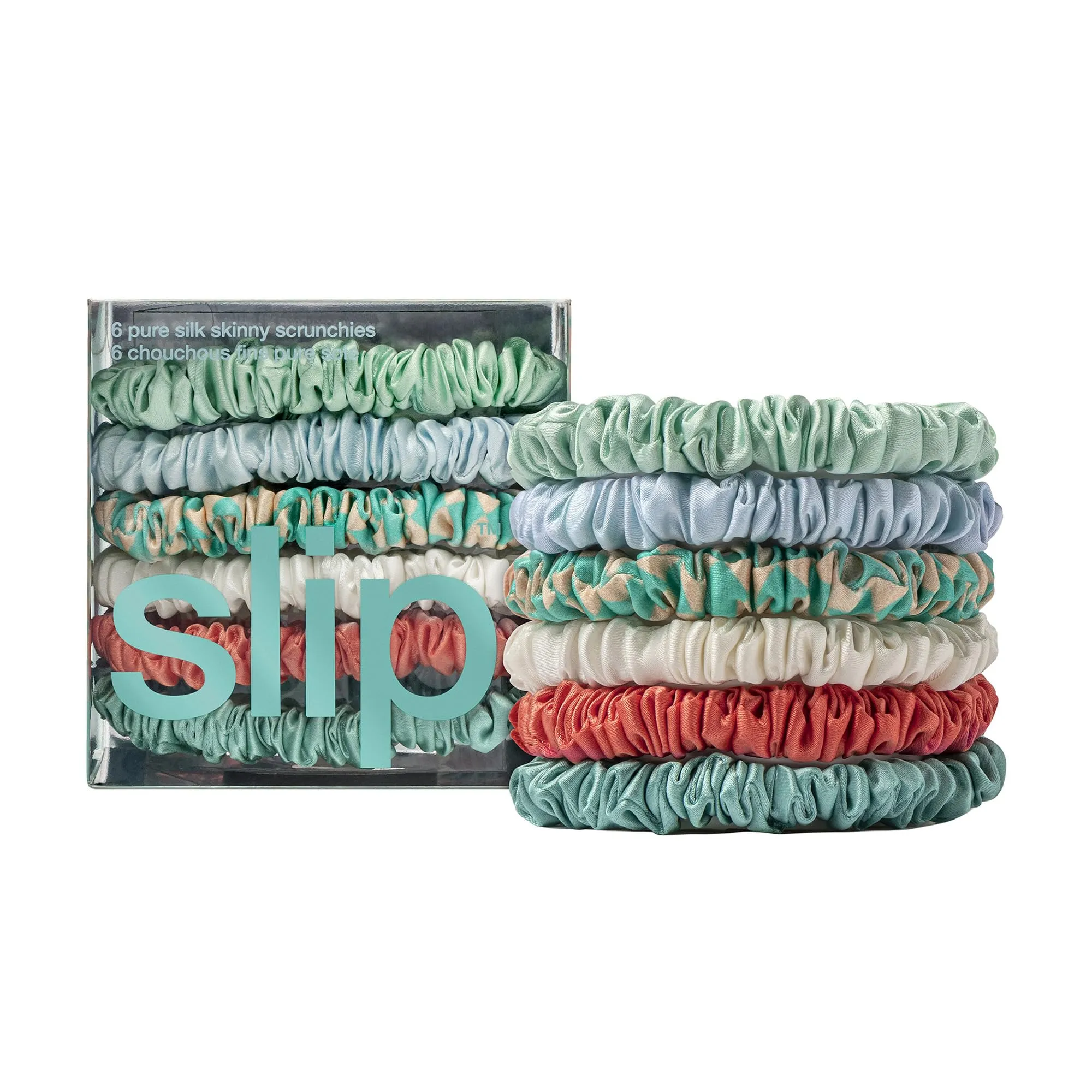 Pure Silk Skinny Scrunchies, 6-pack In Seabreeze