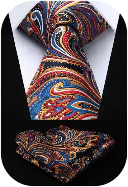 HISDERN Ties for Men Paisley Tie and Pocket Square Woven Classic Floral Mens Ties Handkerchief Set Wedding Party Necktie