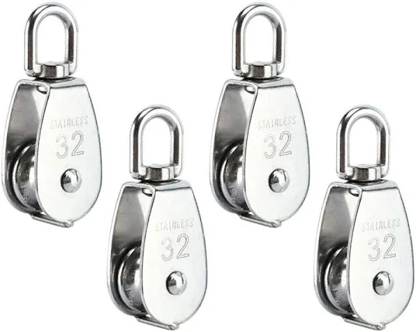 4Pcs M32 Single Pulley Block, Creatiee-Pro Heavy Duty 304 Stainless Steel Pulley